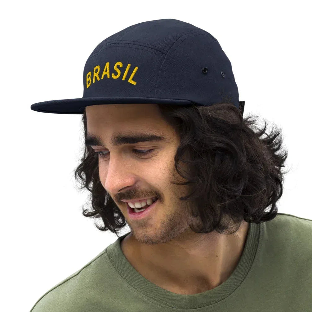 Brazil-soccer-5-panel-hat-navy-front-cotton - Country. Club. Soccer.