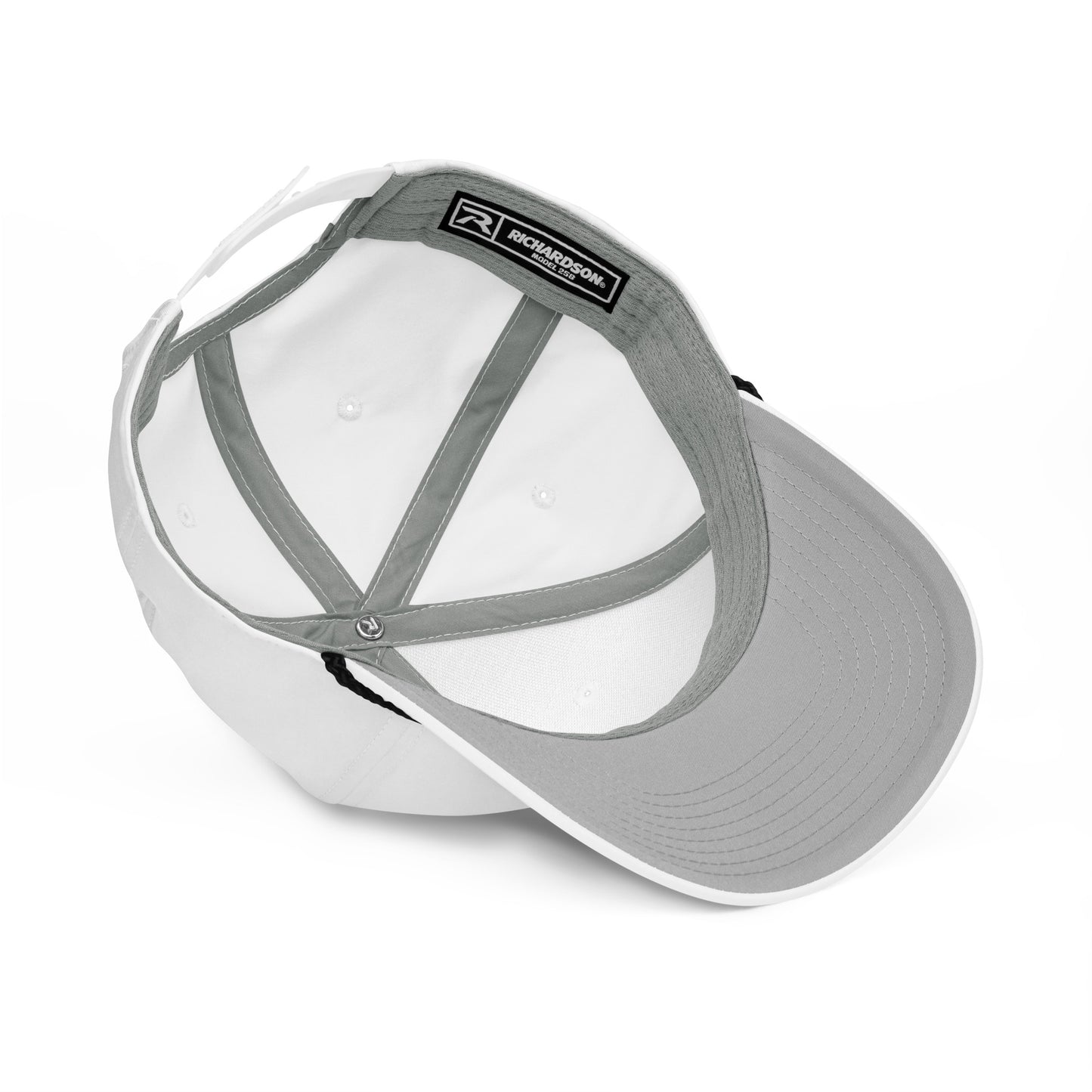 White hat with a gray visor on a white background