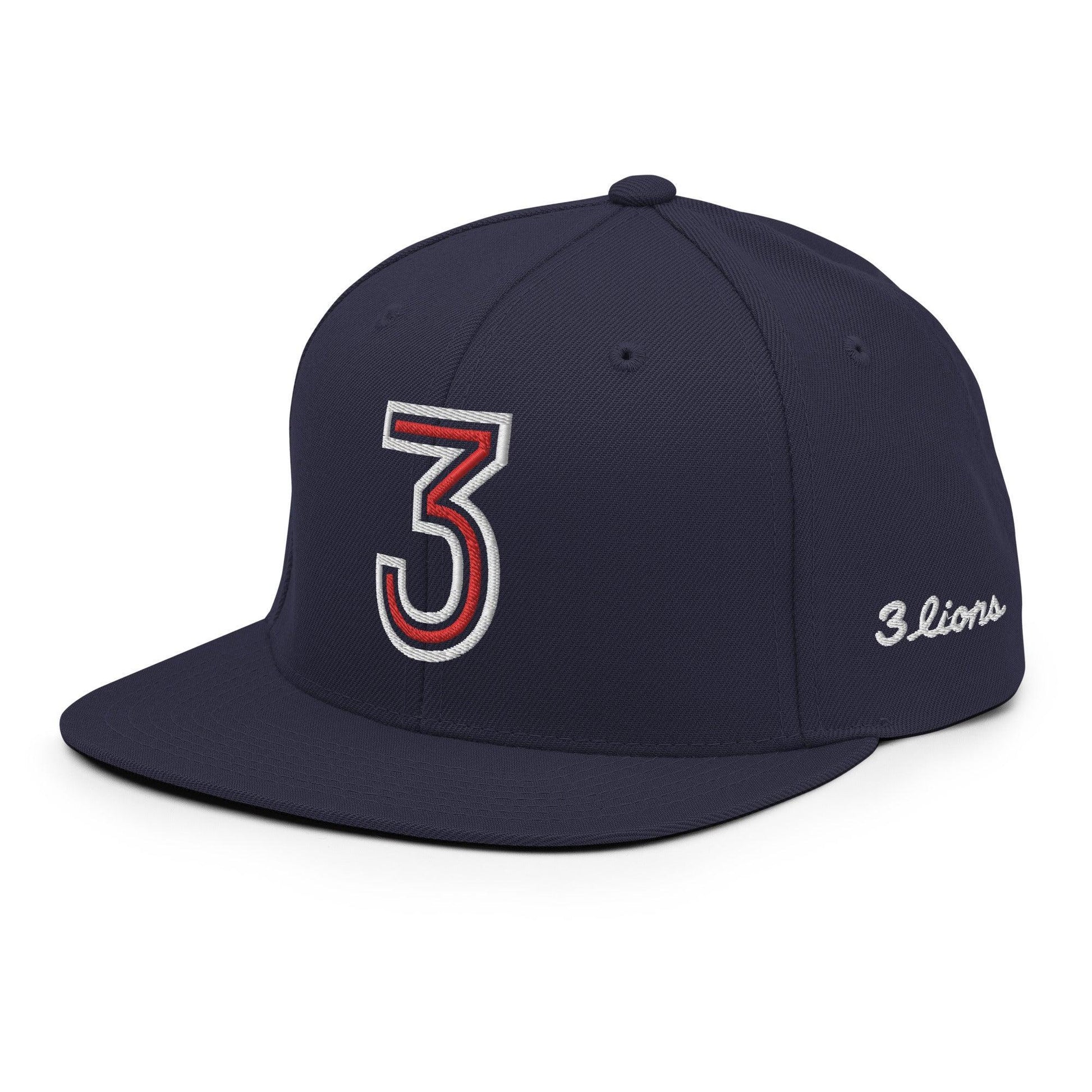 Navy blue cap with number 3 and '3 Lions' text on a white background