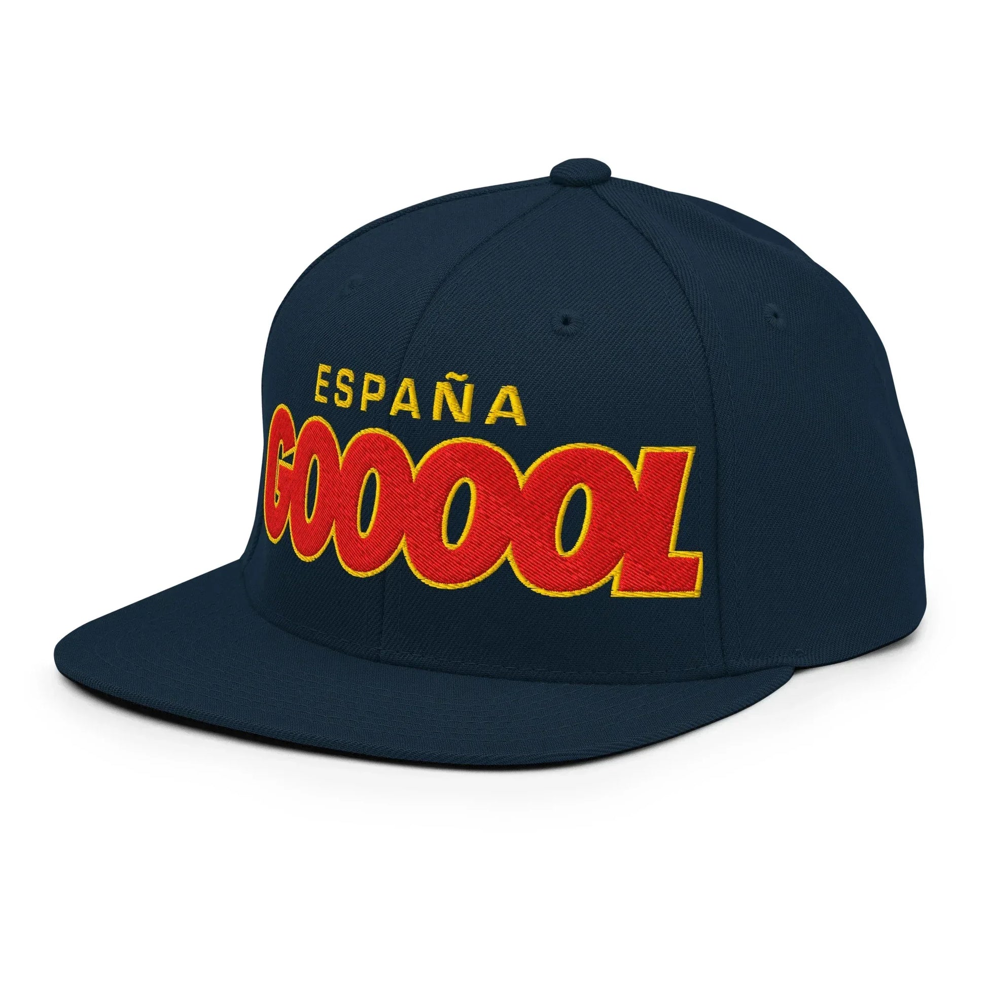Navy blue cap with 'ESPAÑA GOOOOL' text in yellow and red on a white background