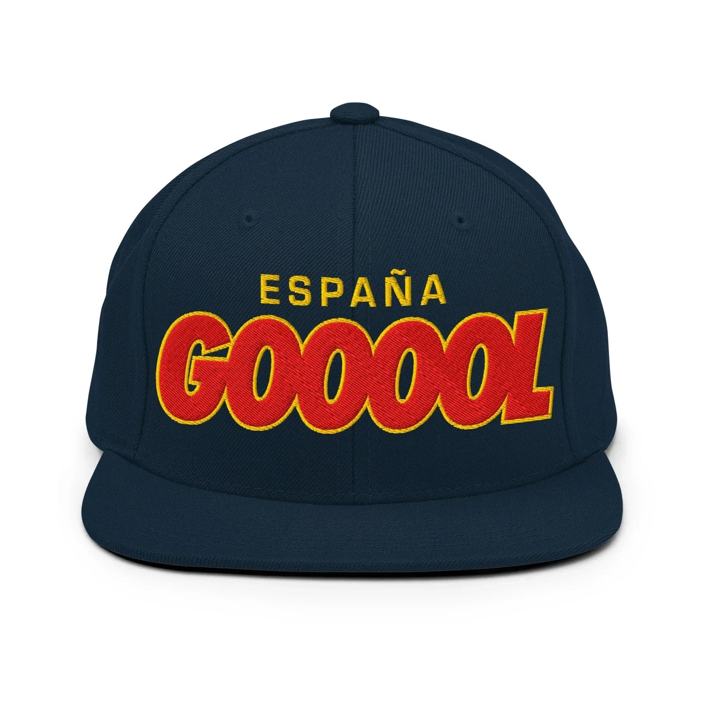 Navy blue cap with 'ESPAÑA GOOOOL' text in yellow and red on a white background