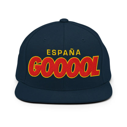 Navy blue cap with 'ESPAÑA GOOOOL' text in yellow and red on a white background
