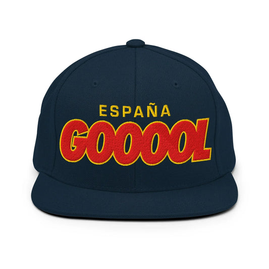 Navy blue cap with 'ESPAÑA GOOOOL' text in yellow and red on a white background
