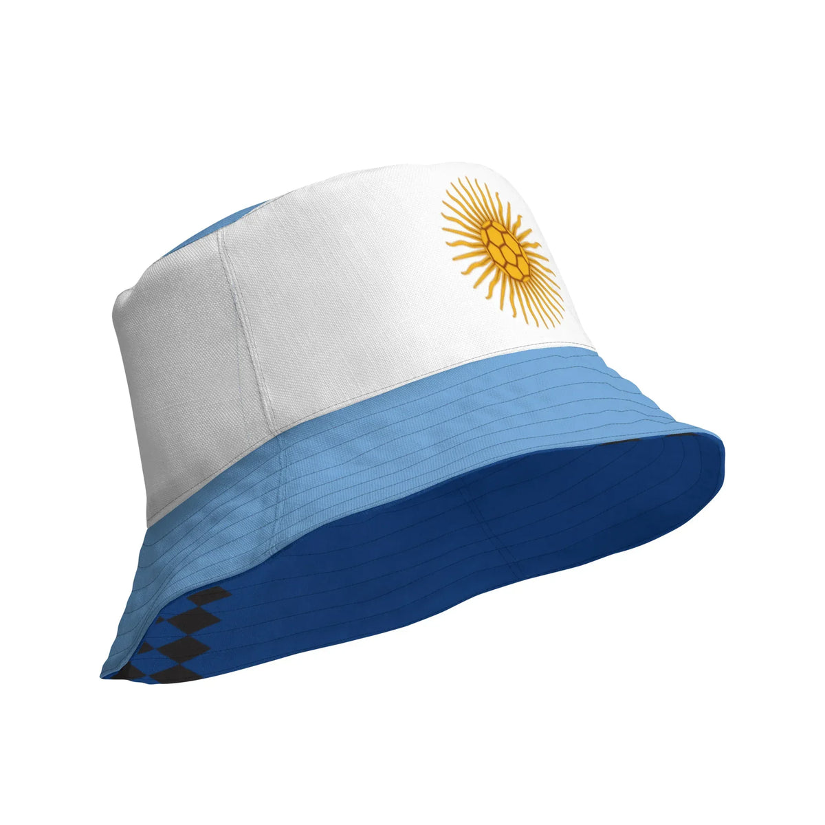 Bucket hat with a sun design on a white background